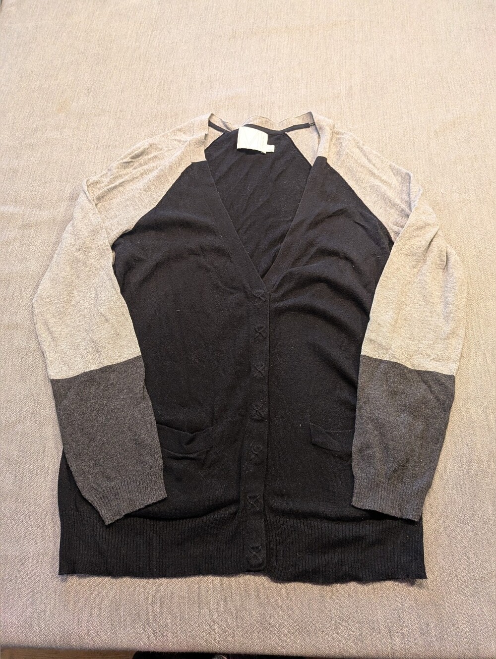 Michael Stars Colorblock Cardigan One Size 1 Black Gray Button Front Lightweight